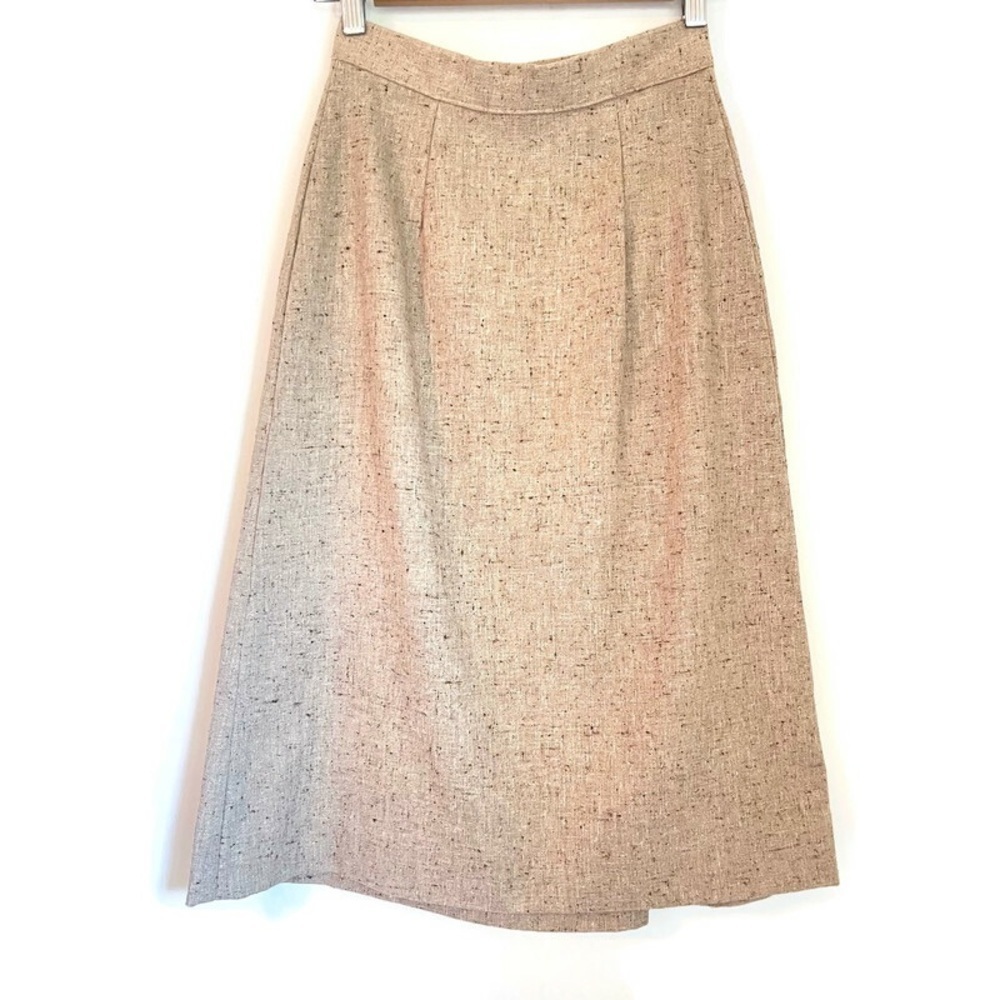 Handmade Vintage‎ Tan Tweed Preppy Midi Wrap Skirt - Women's Size XS - Picture 2 of 7